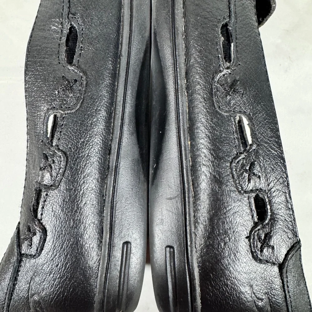 Dr Scholl's Vintage Black Leather Comfort Flats Moc Toe Slip On Grannycore 6.5 M - Picture 12 of 12